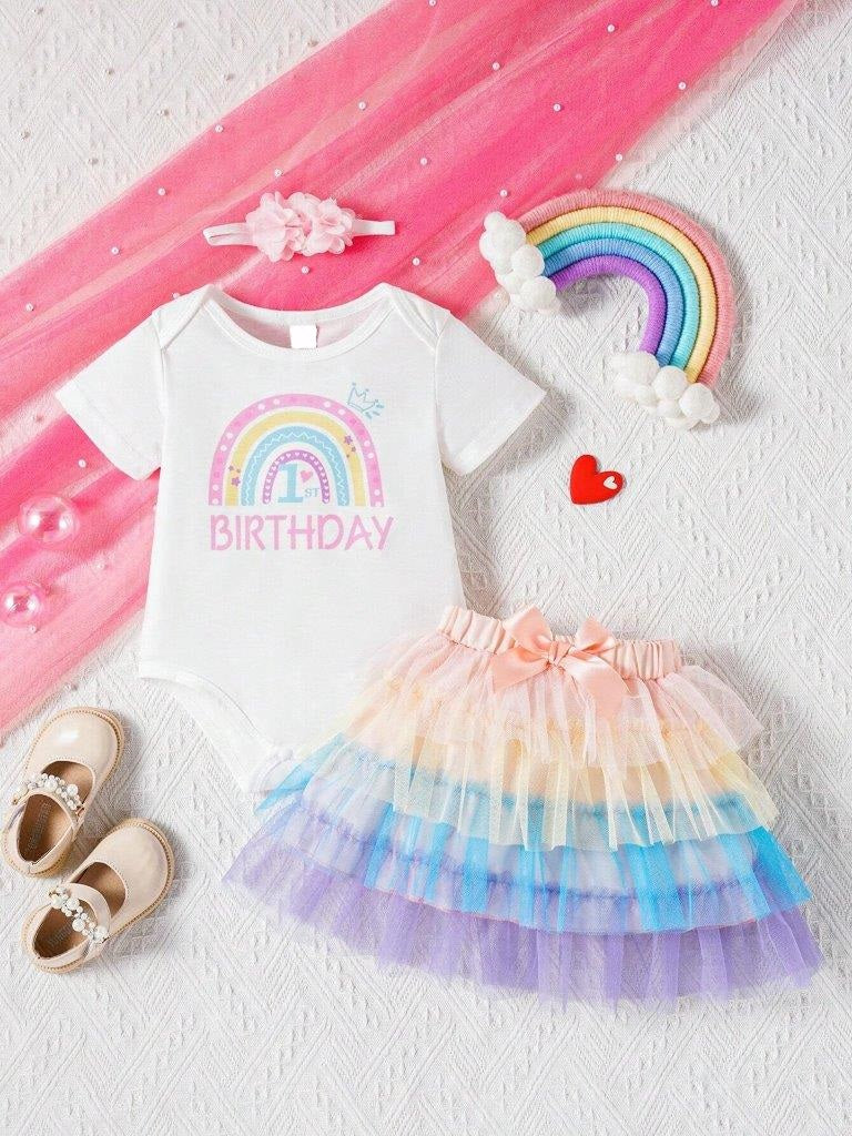 Baby One Year old Rainbow Birthday Outfit