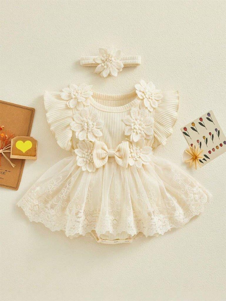 Baby Apricot Ruffle Flower Tutu Bodysuit Dress Set