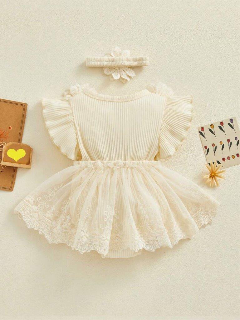 Baby Apricot Ruffle Flower Tutu Bodysuit Dress Set