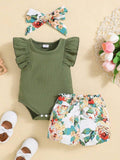 Baby Ribbed Bodysuit And Floral Shorts Set