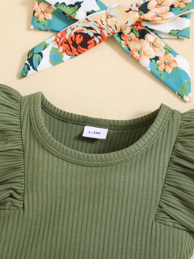 Baby Ribbed Bodysuit And Floral Shorts Set