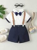 Baby 3 Piece Silk Bow Tie Suspender Shorts Set