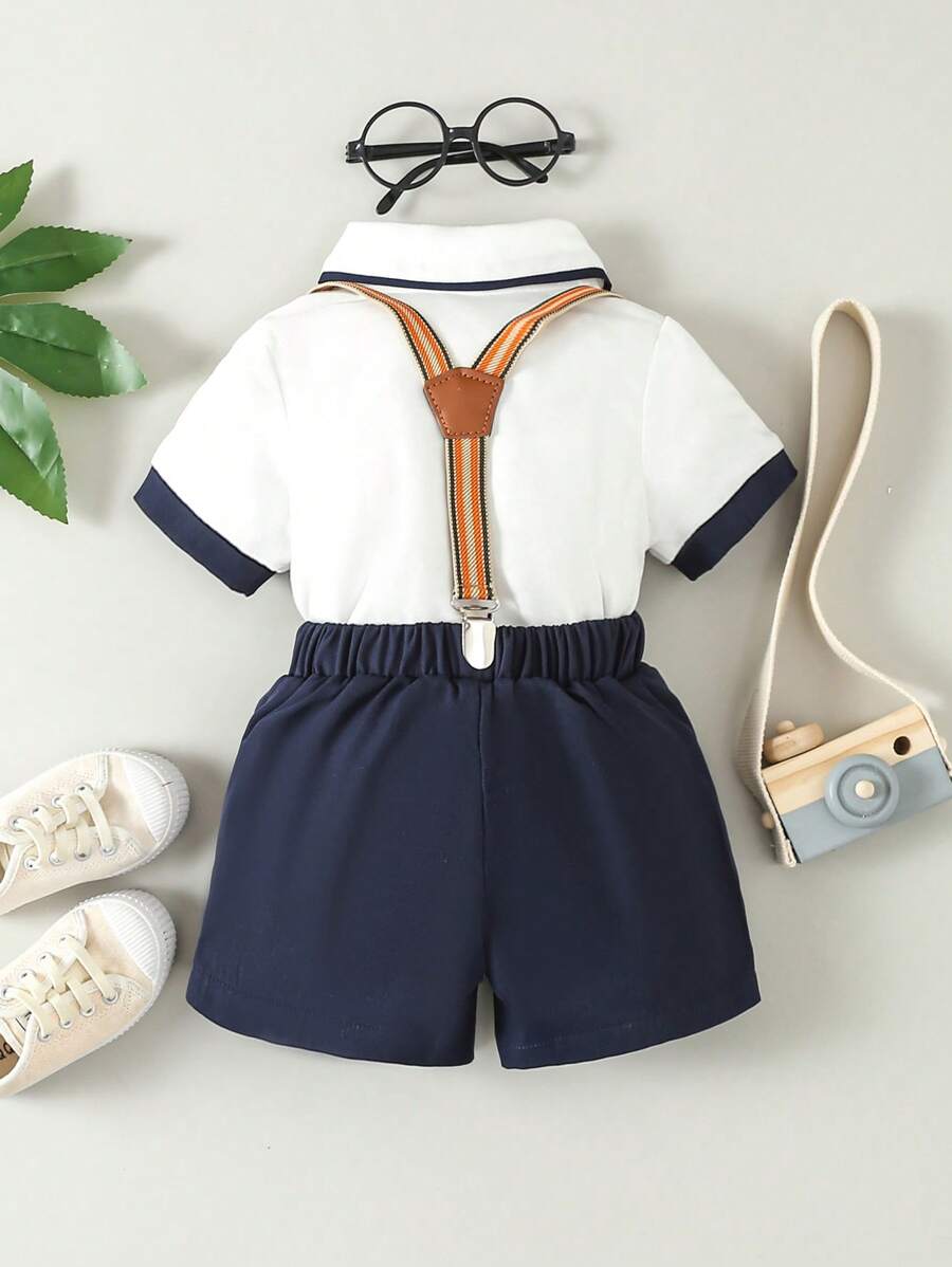 Baby 3 Piece Silk Bow Tie Suspender Shorts Set