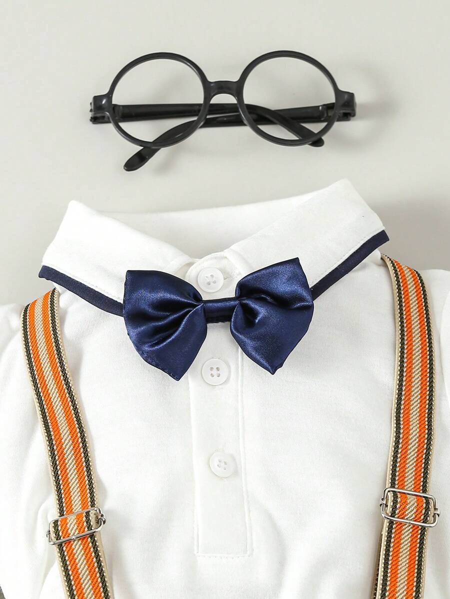 Baby 3 Piece Silk Bow Tie Suspender Shorts Set