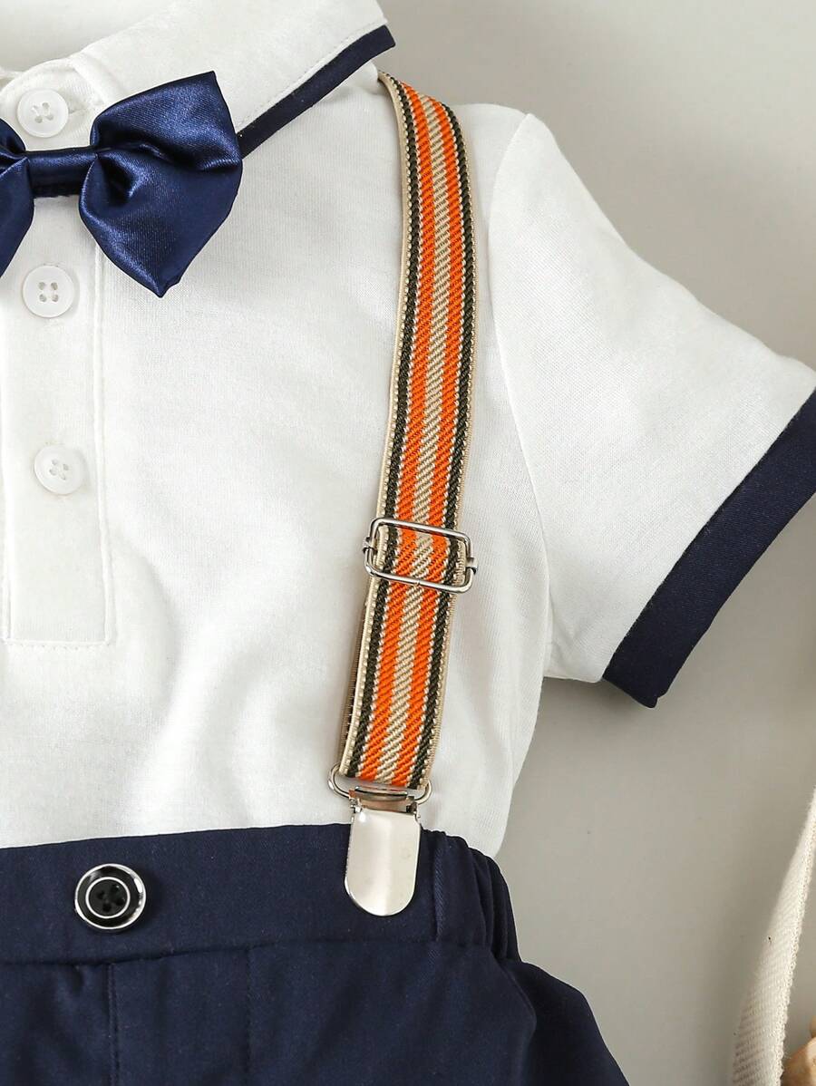 Baby 3 Piece Silk Bow Tie Suspender Shorts Set