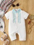 Baby Blue Pattern Front Button Jumpsuit