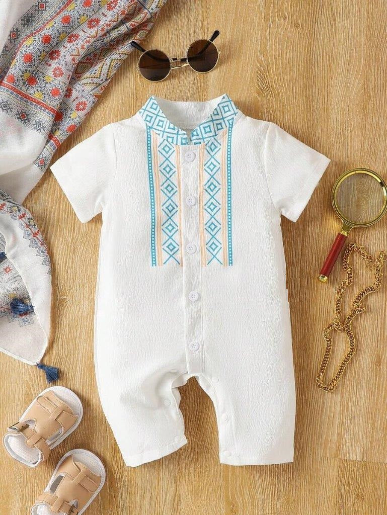 Baby Blue Pattern Front Button Jumpsuit