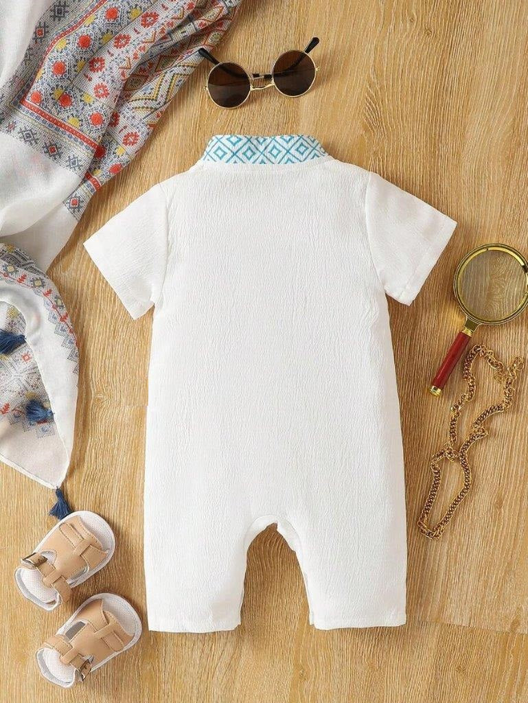 Baby Blue Pattern Front Button Jumpsuit