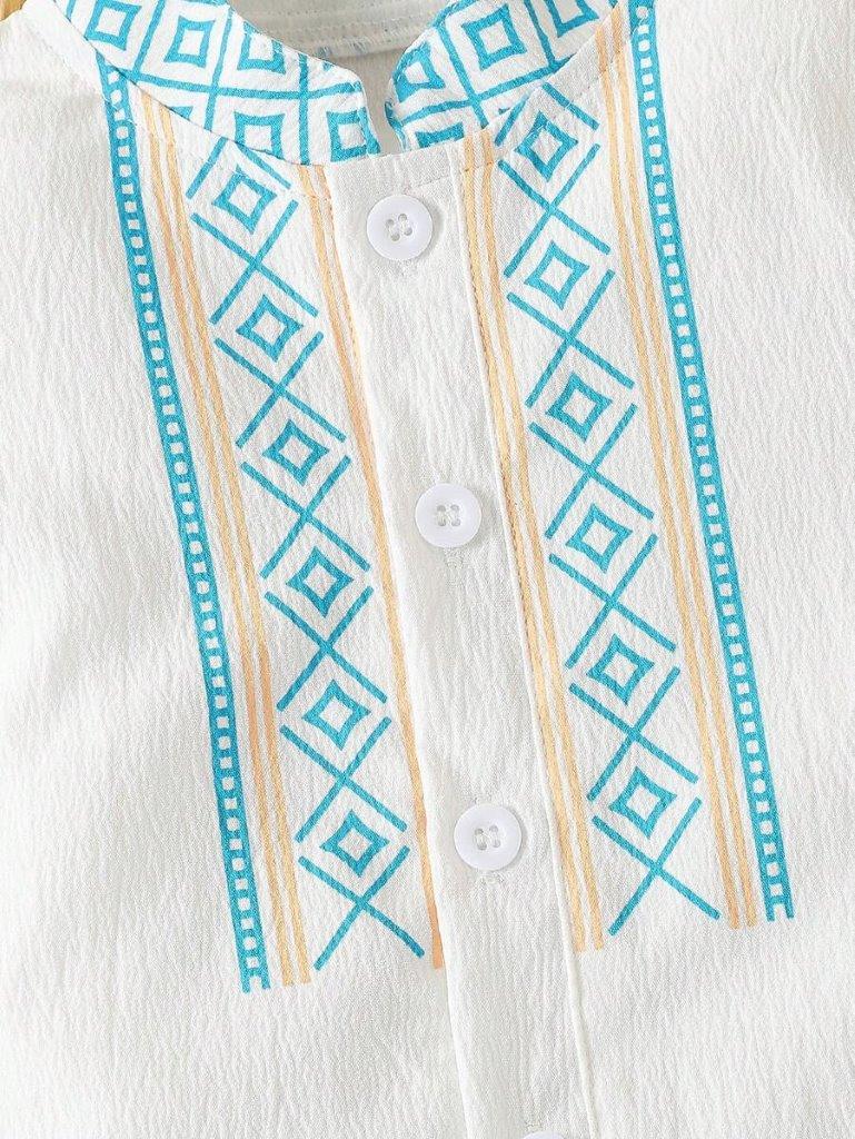 Baby Blue Pattern Front Button Jumpsuit