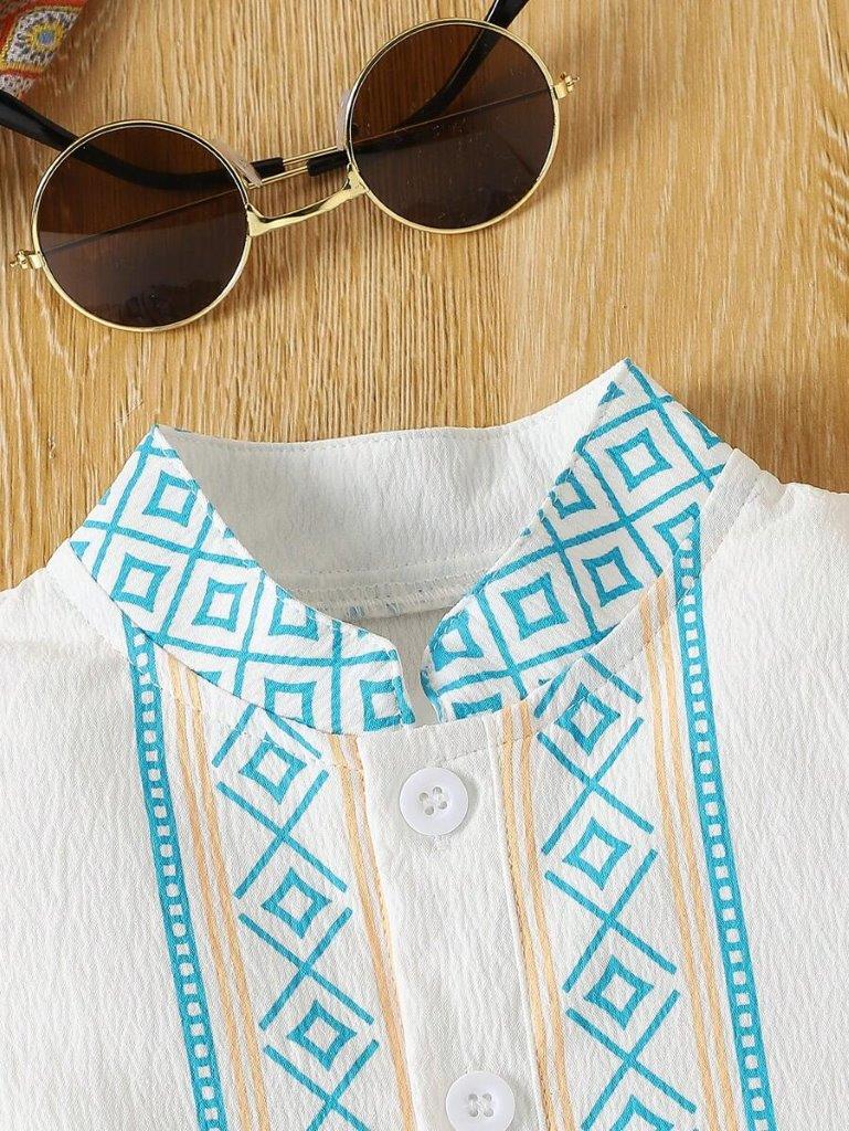 Baby Blue Pattern Front Button Jumpsuit