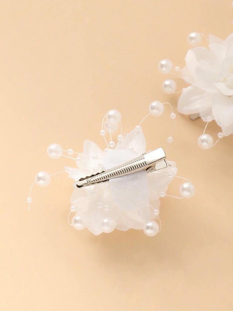 2 Piece Pearl Flower Hair Clips