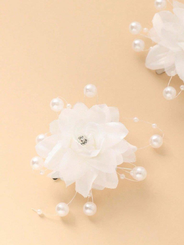 2 Piece Pearl Flower Hair Clips