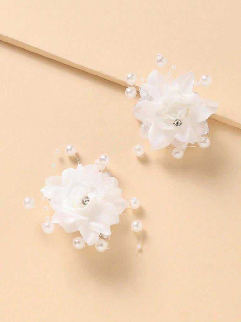 2 Piece Pearl Flower Hair Clips