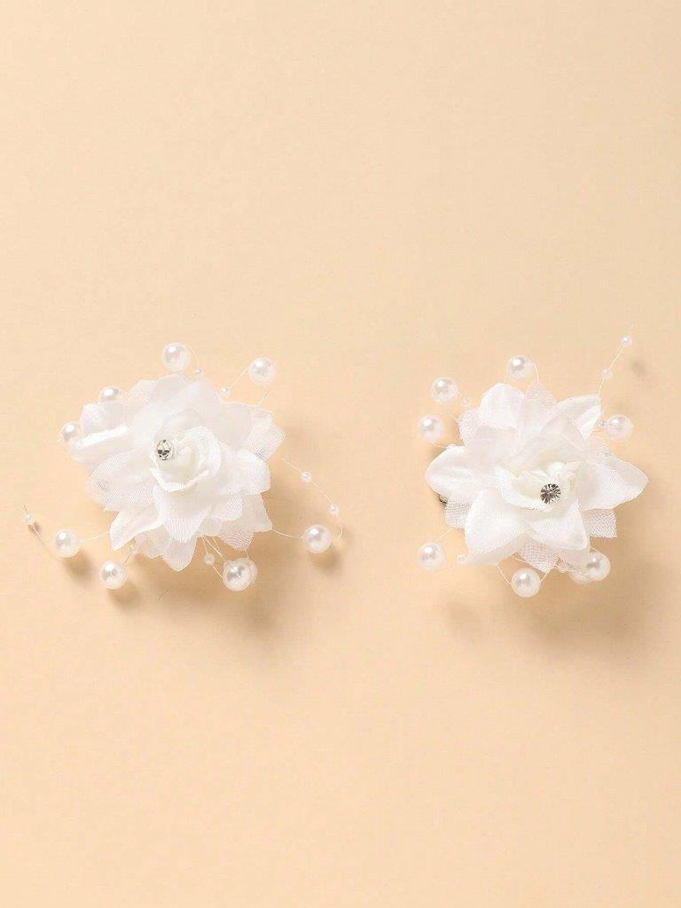 2 Piece Pearl Flower Hair Clips