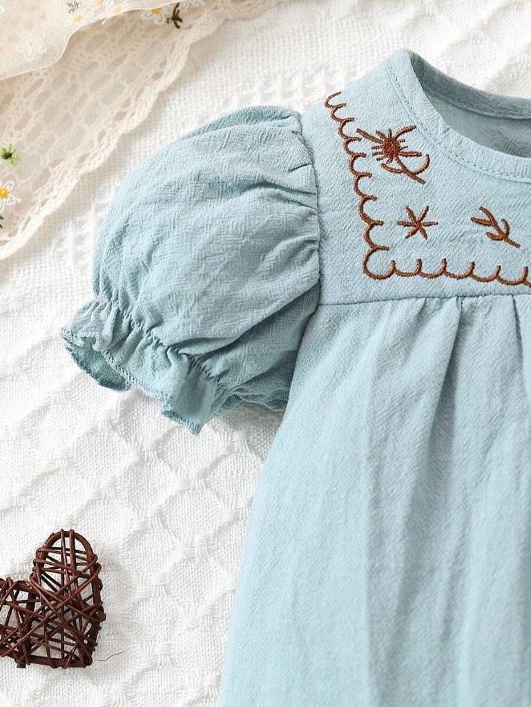 Baby Ruffle Trim Puff Sleeve Top And Shorts Set
