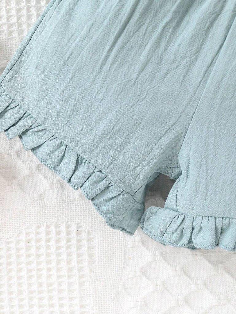 Baby Ruffle Trim Puff Sleeve Top And Shorts Set