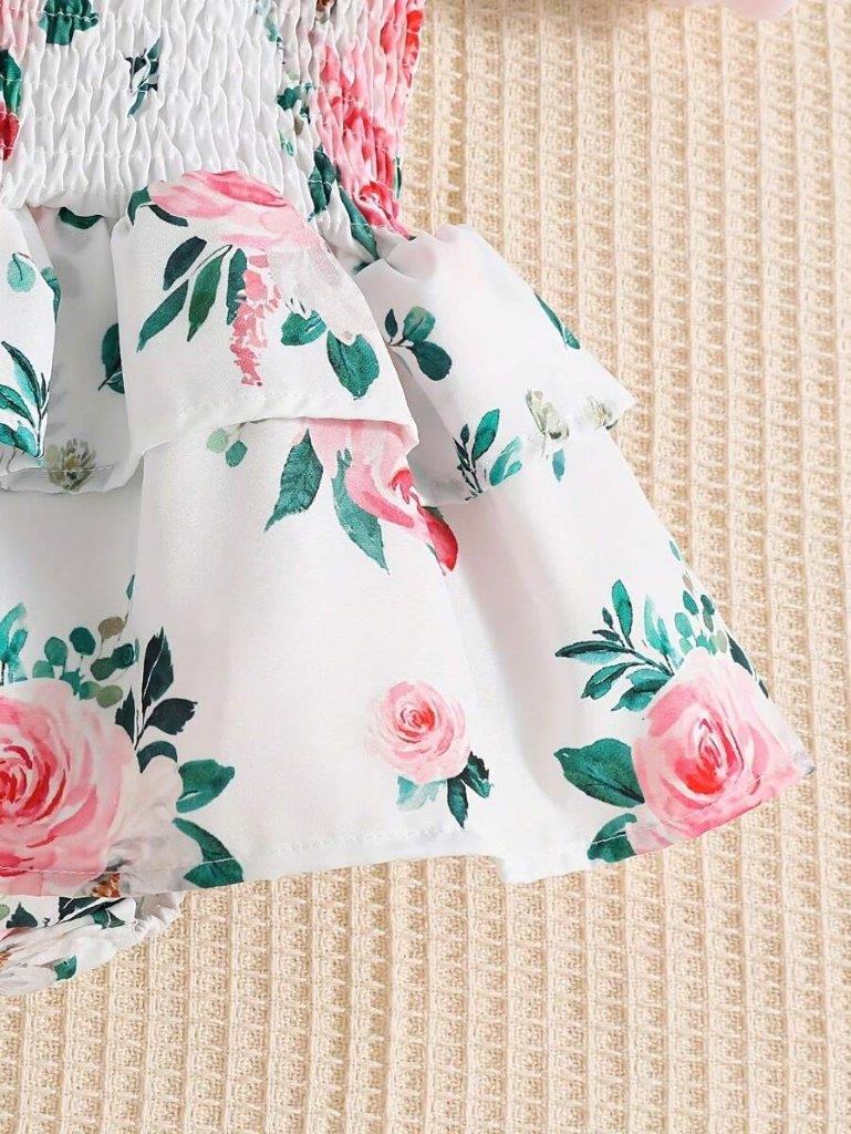 Baby Spaghetti Strap Flower Bodysuit Dress Set