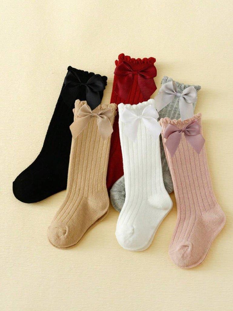 Baby 6 Pairs long Bow Socks 1-2 Years