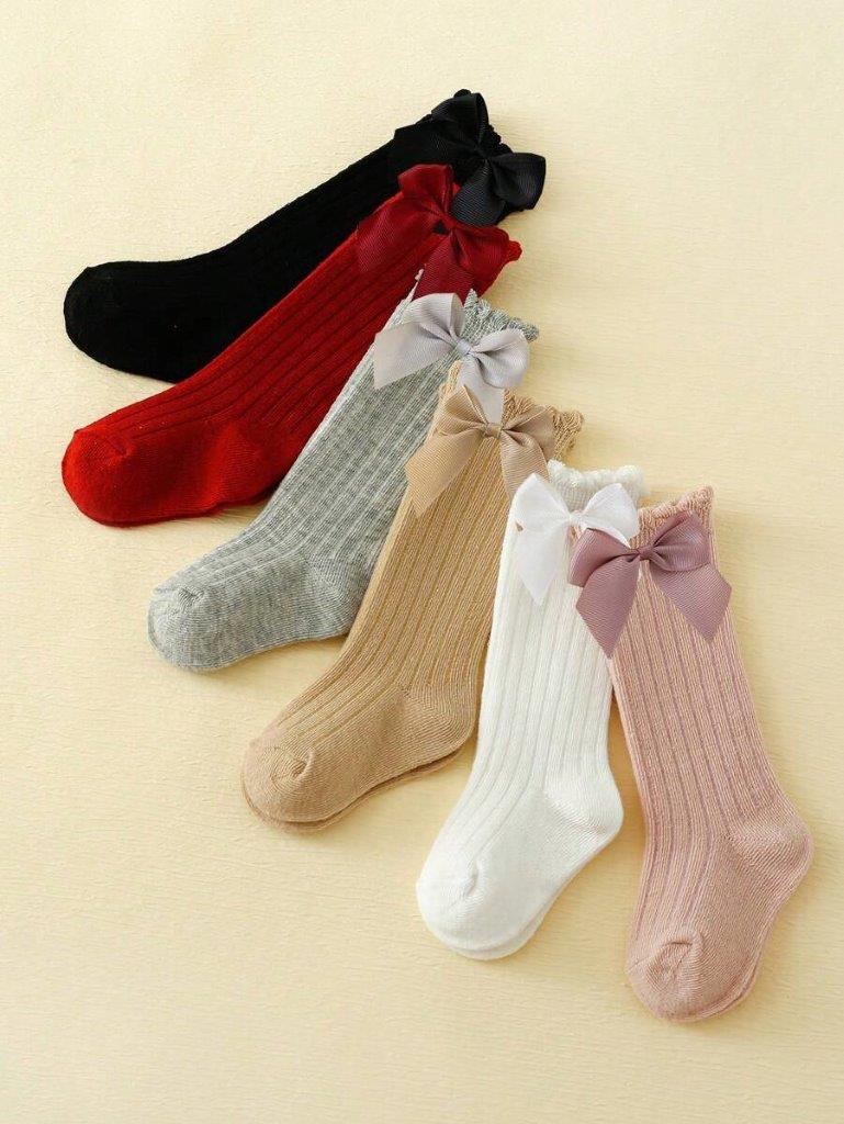 Baby 6 Pairs long Bow Socks 0-6 Months