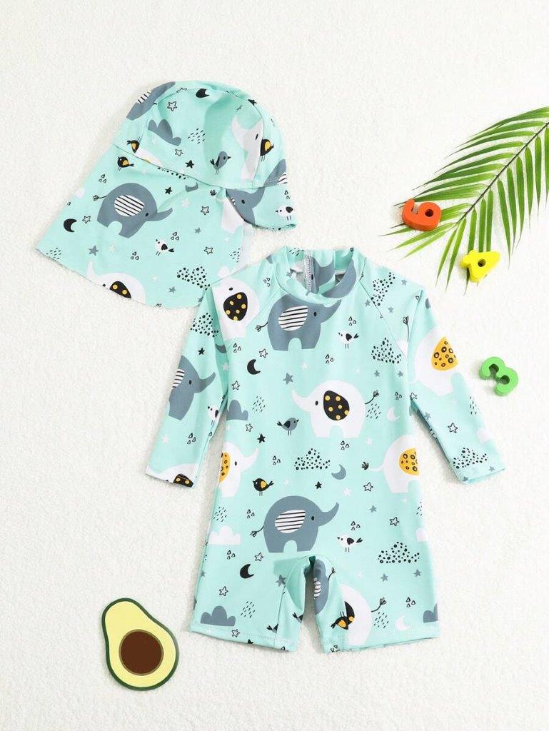 Baby Elephant Swimming Costume With Sun Hat