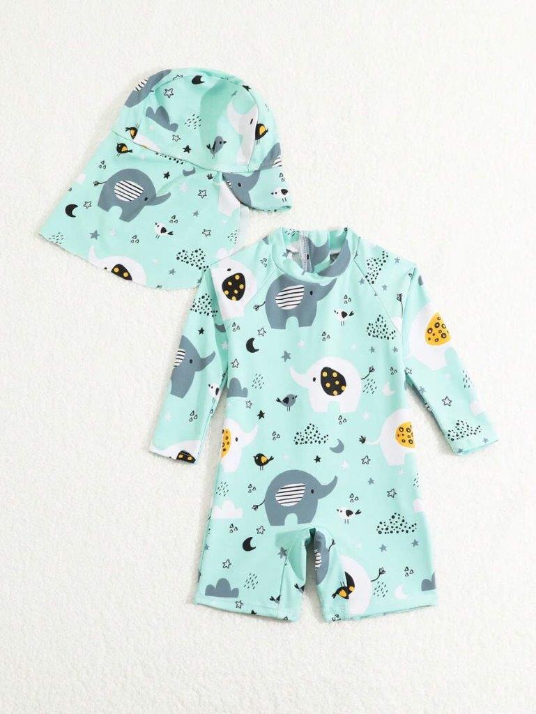 Baby Elephant Swimming Costume With Sun Hat
