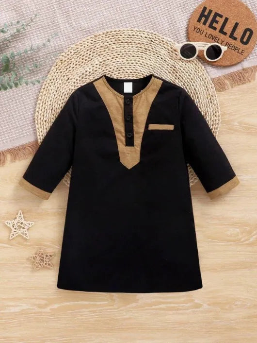 Baby Embroidery Pattern Long Top And Pants Set Black