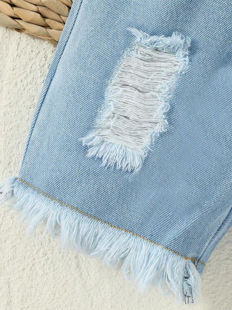 Baby Pink Heart Tee And Denim Shorts Set