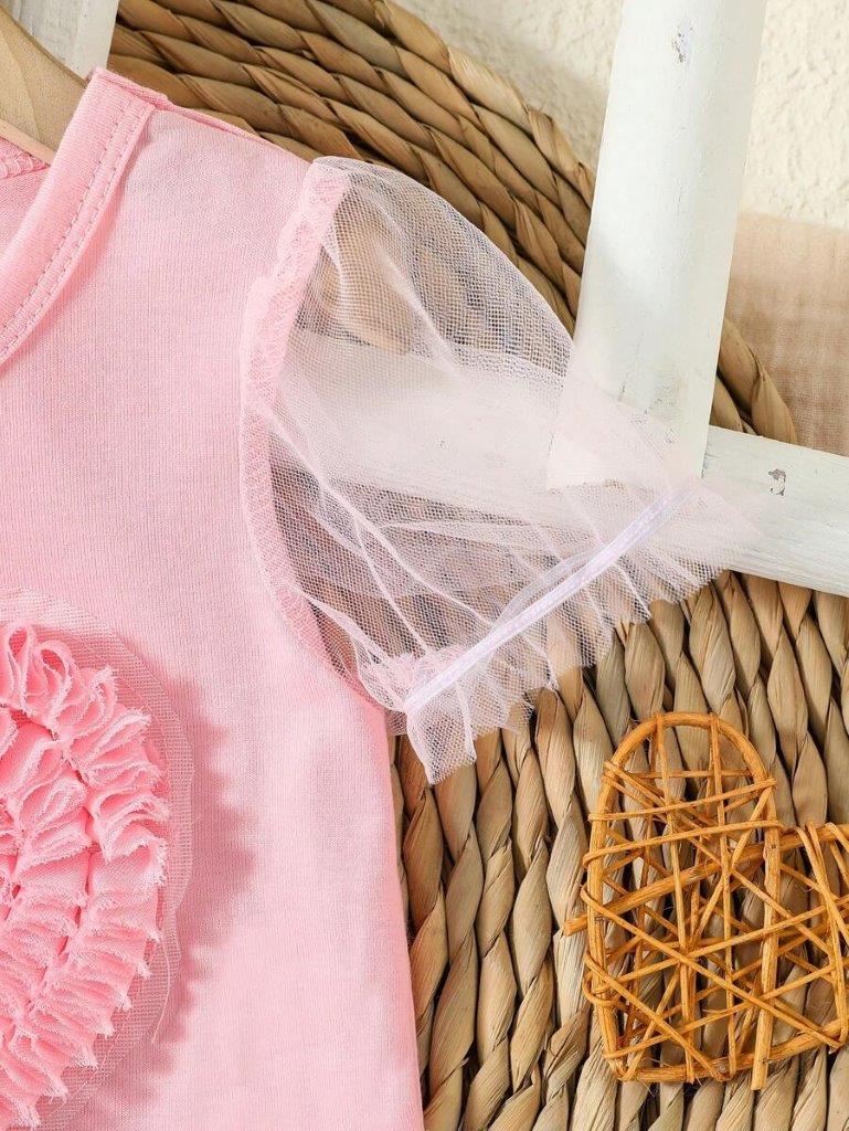 Baby Pink Heart Tee And Denim Shorts Set