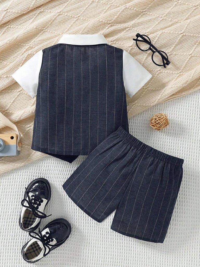 Baby 2 In 1 Bow Tie Stripe Vest And Shorts Set