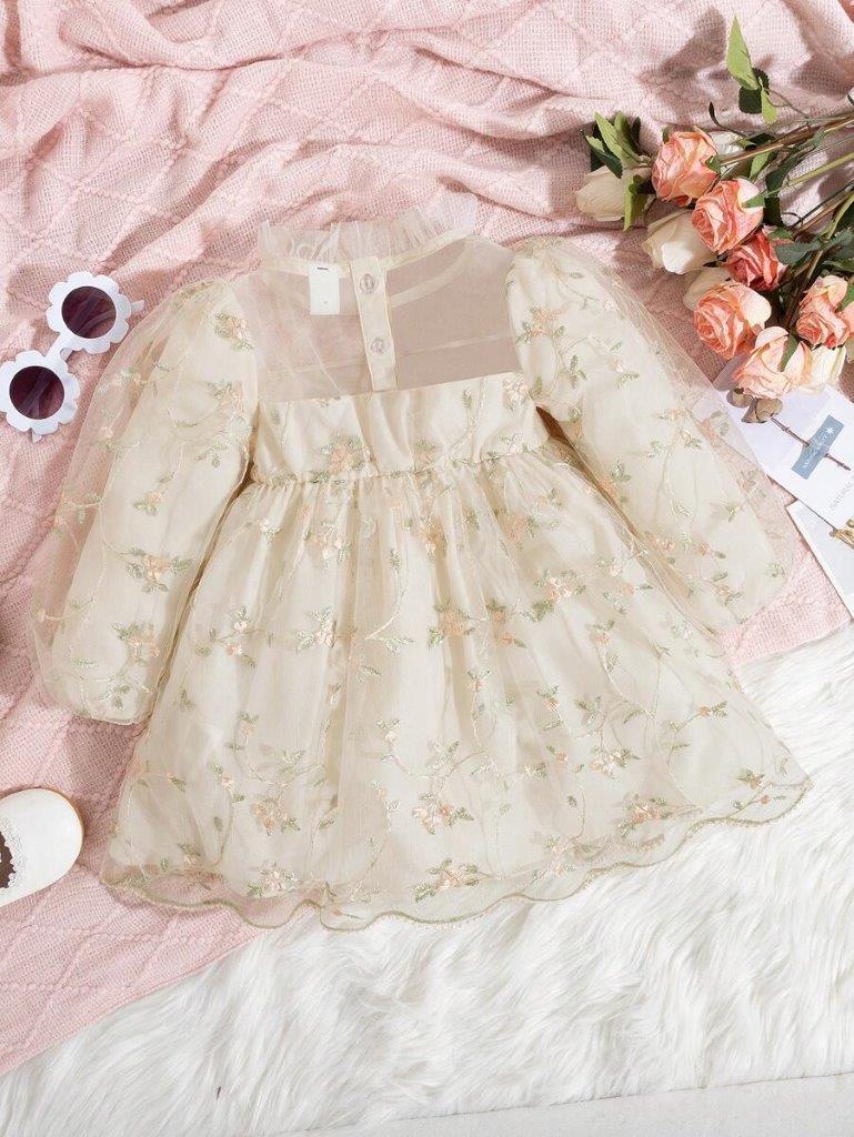 Baby Embroidery Flower Mesh Dress