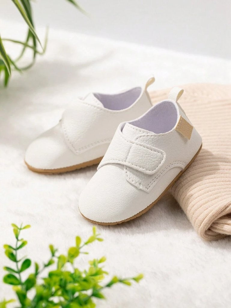 Baby White Leather Side Strap Shoes
