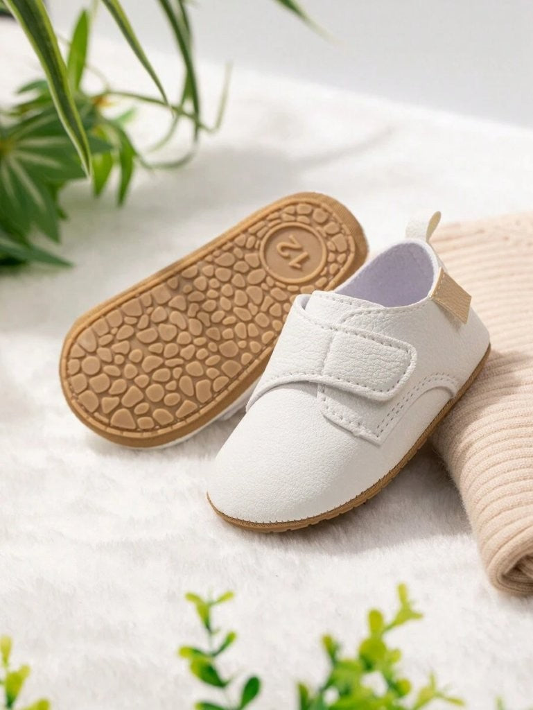 Baby White Leather Side Strap Shoes