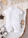 Baby White Solid Pleated Romper