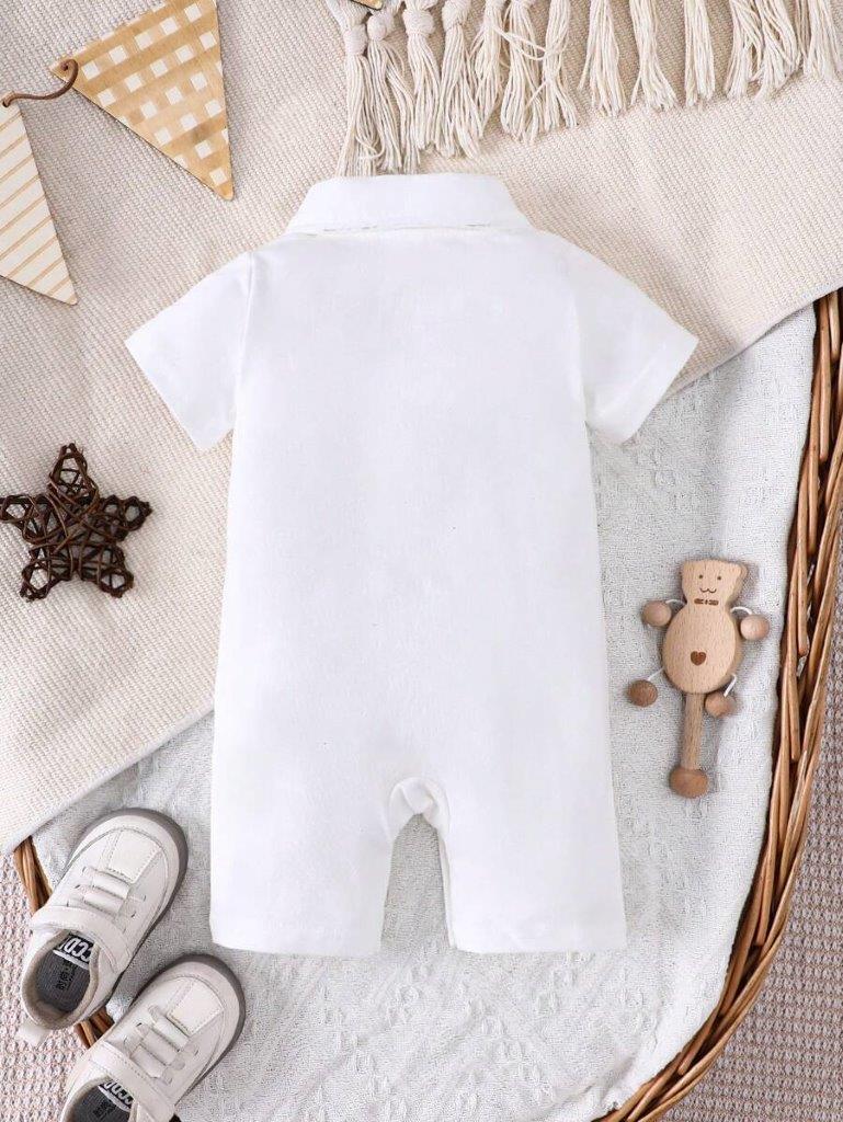 Baby White Solid Pleated Romper