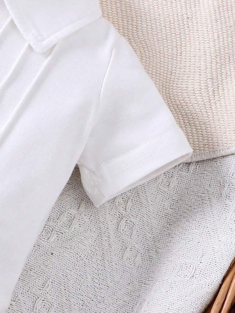 Baby White Solid Pleated Romper