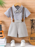 Baby 3 Piece Bow Tie Suspender Shorts Set Grey