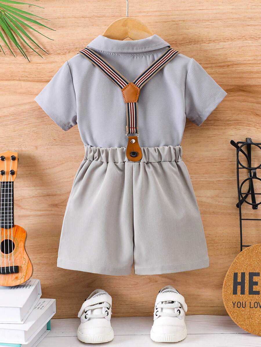 Baby 3 Piece Bow Tie Suspender Shorts Set Grey