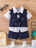 Baby 3 Piece Royal Blue Bow Tie Shirt, Vest And Shorts Set