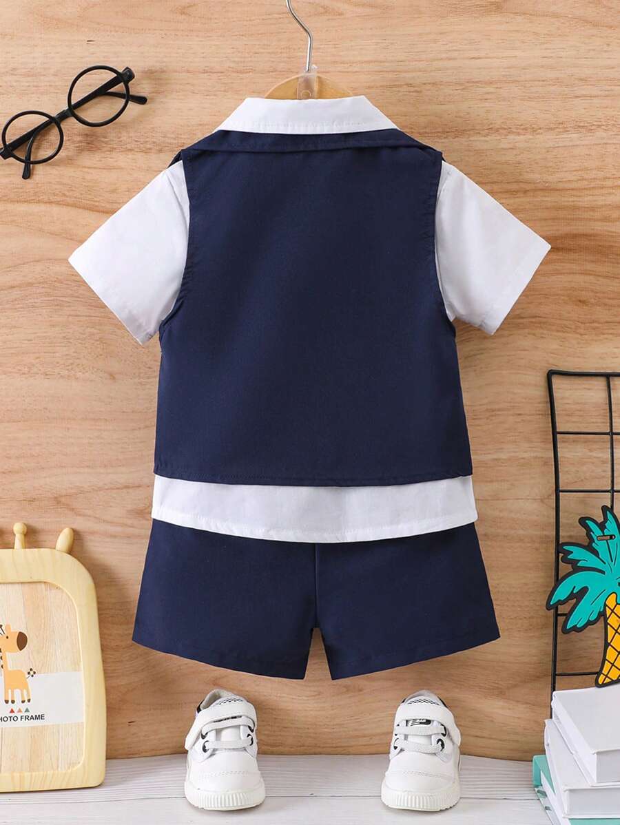 Baby 3 Piece Royal Blue Bow Tie Shirt, Vest And Shorts Set