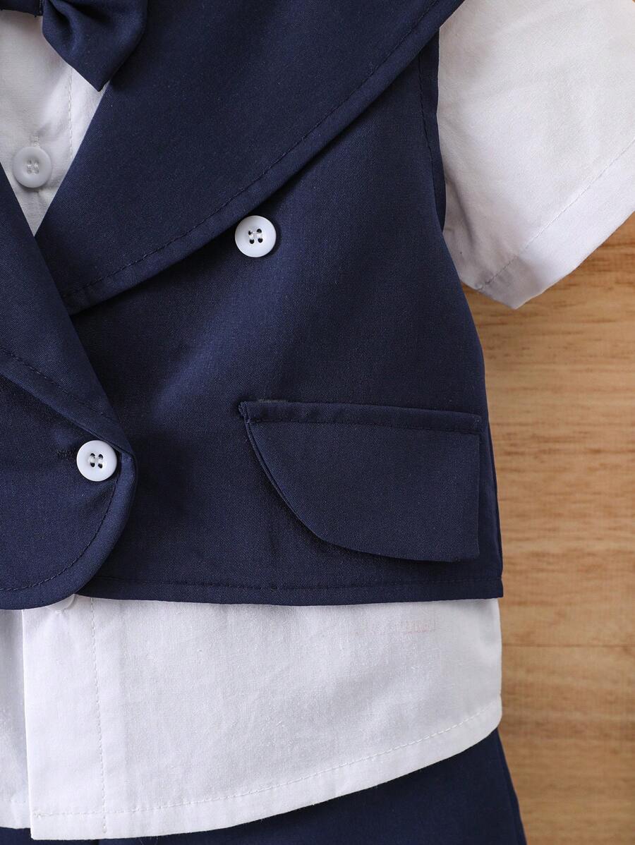 Baby 3 Piece Royal Blue Bow Tie Shirt, Vest And Shorts Set