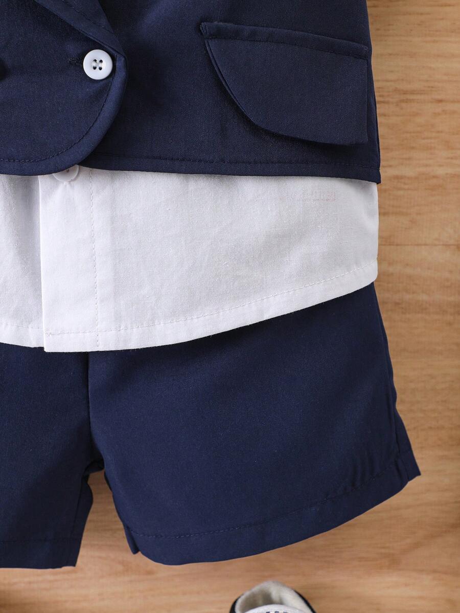 Baby 3 Piece Royal Blue Bow Tie Shirt, Vest And Shorts Set
