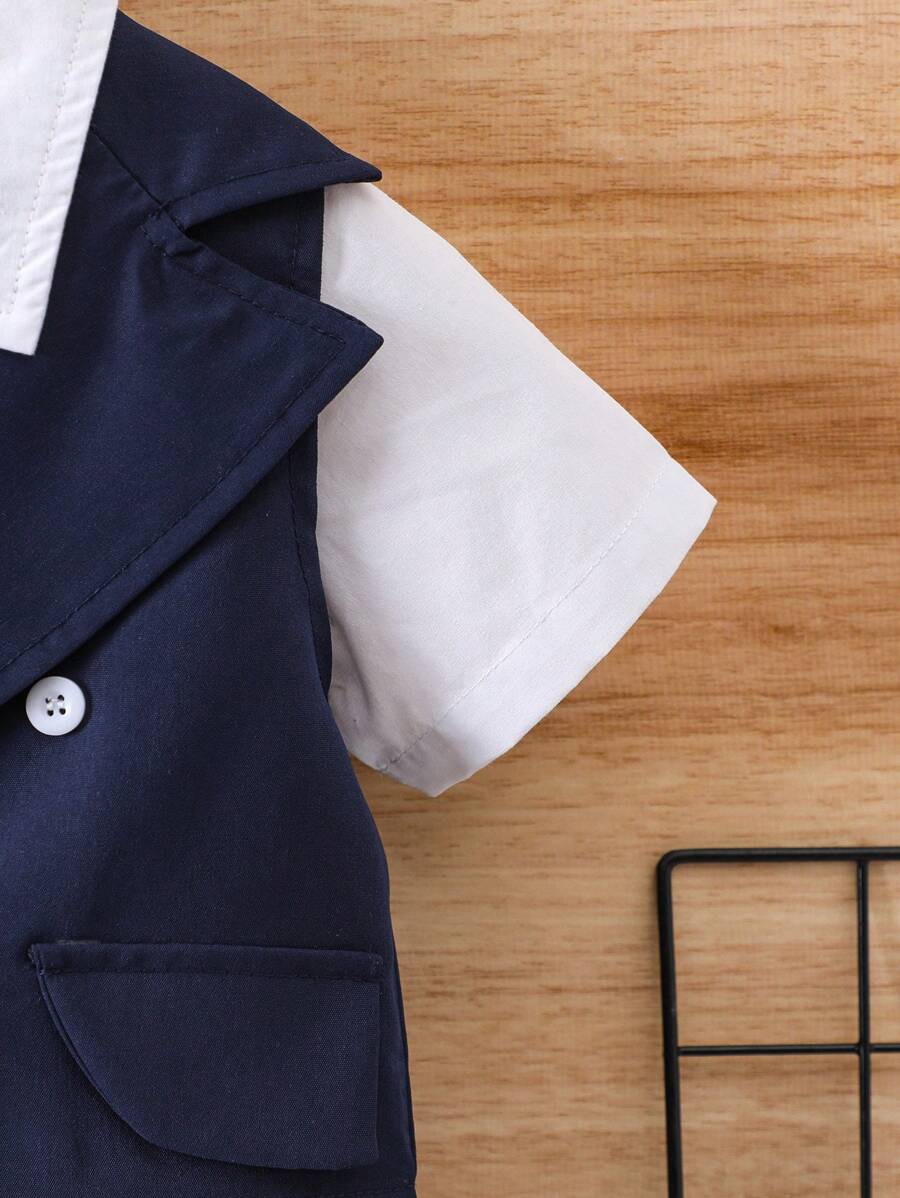 Baby 3 Piece Royal Blue Bow Tie Shirt, Vest And Shorts Set