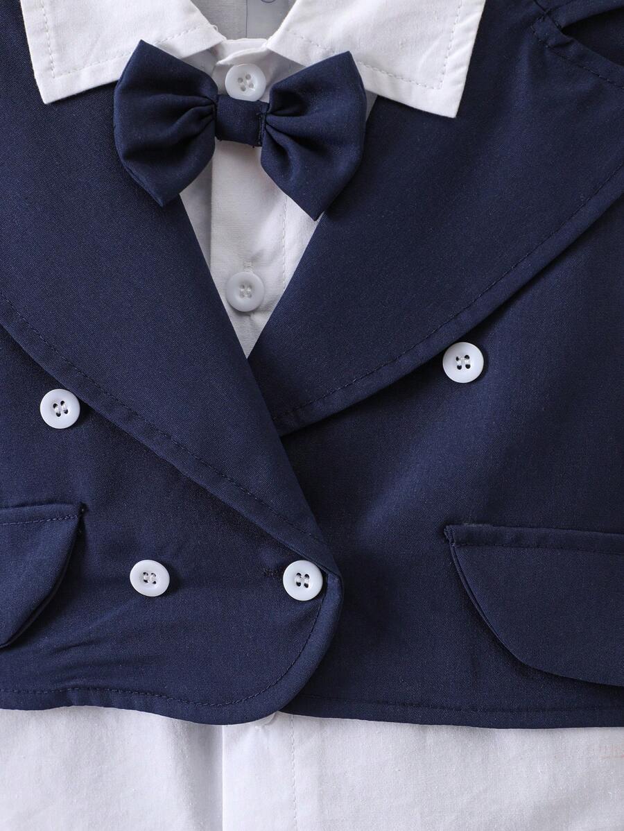 Baby 3 Piece Royal Blue Bow Tie Shirt, Vest And Shorts Set