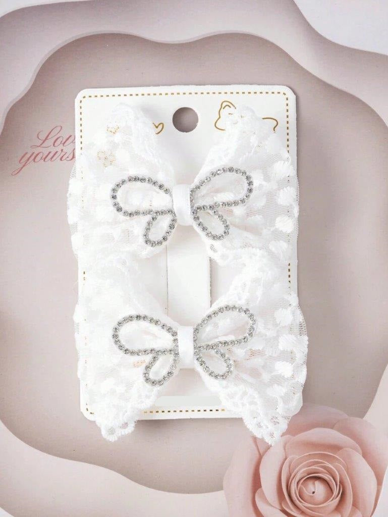 2 Piece Diamante Bow Hair Clips Set