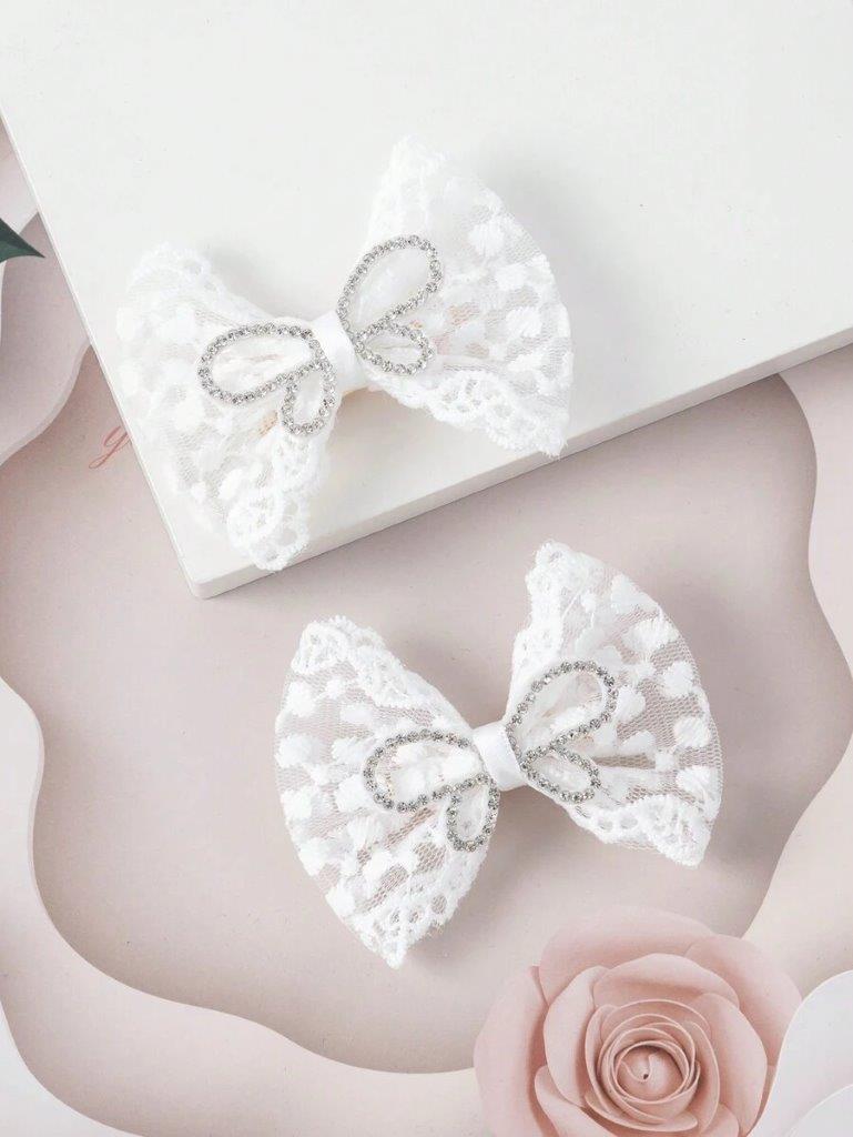2 Piece Diamante Bow Hair Clips Set
