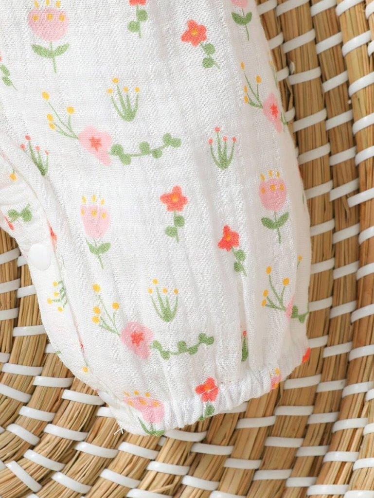 Baby Double Bow Flower Print Romper Set Light Pink