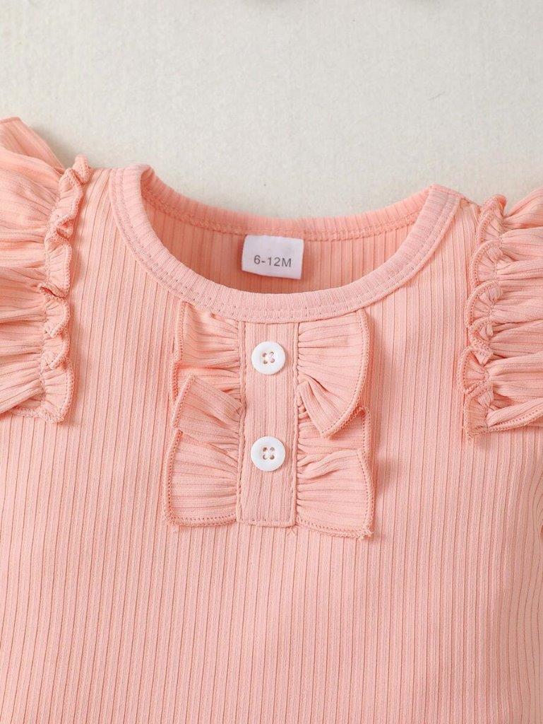 Baby Ribbed Bodysuit And Floral Shorts Set Pink