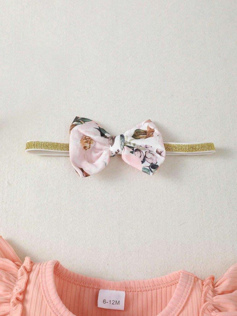 Baby Ribbed Bodysuit And Floral Shorts Set Pink