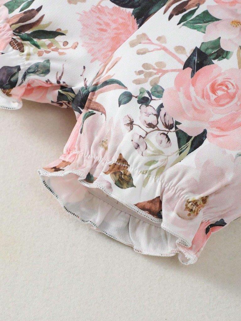 Baby Ribbed Bodysuit And Floral Shorts Set Pink