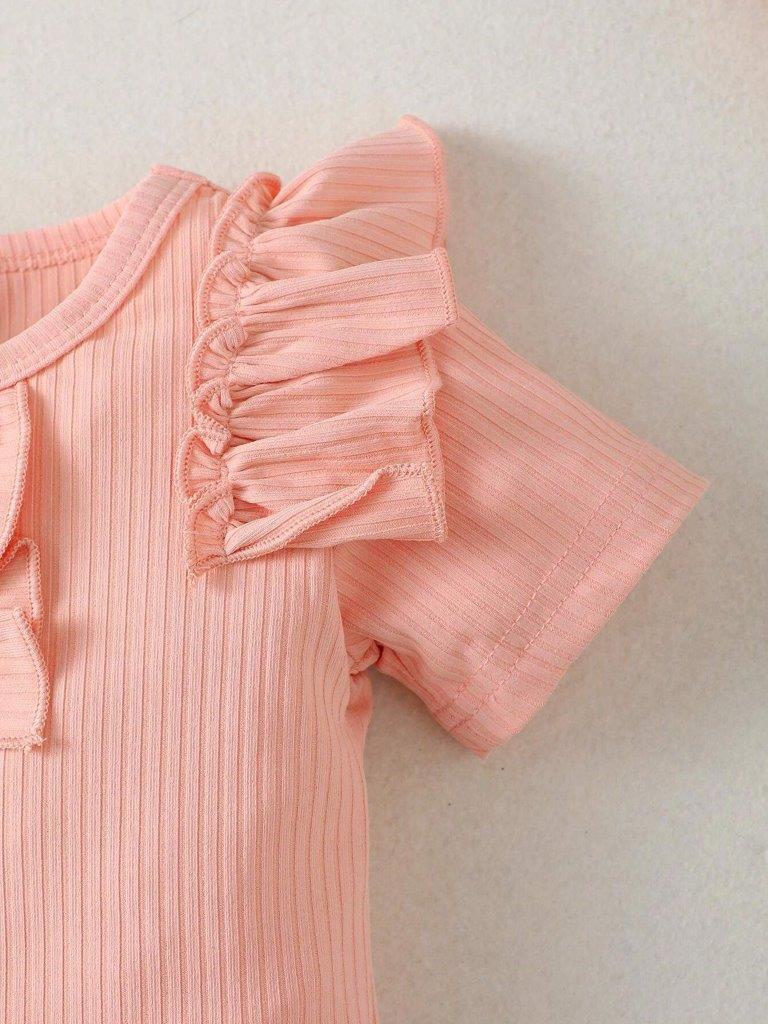 Baby Ribbed Bodysuit And Floral Shorts Set Pink